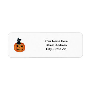 Black Cat in Pumpkin Return Address Label