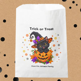 Black Cat in Pumpkin Trick or Treat Favour Bag