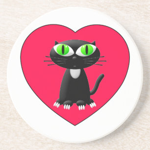 Black Cat In Red Heart Coaster