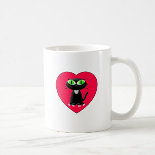 Black Cat In Red Heart Coffee Mug