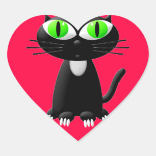 Black Cat In Red Heart Heart Sticker