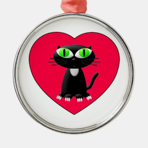 Black Cat In Red Heart Metal Ornament