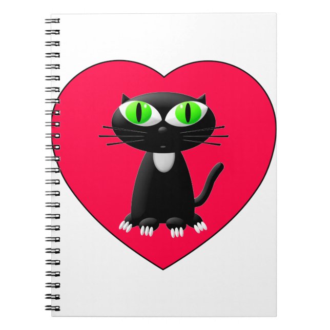 Black Cat In Red Heart Notebook (Front)