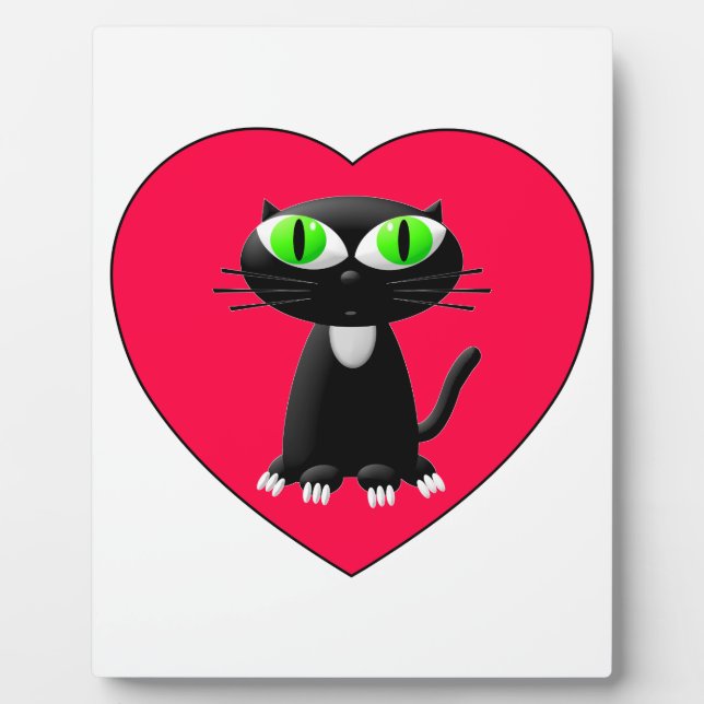 Black Cat In Red Heart Plaque (Front)
