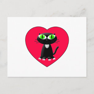 Black Cat In Red Heart Postcard