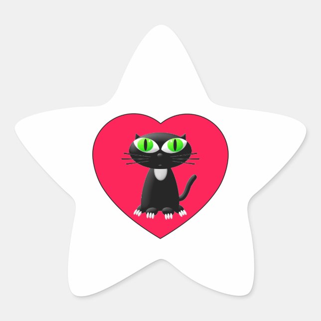 Black Cat In Red Heart Star Sticker (Front)