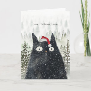 black cat in santa hat fun Holiday Christmas card