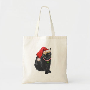 Black Cat in Santa Hat Tote Bag