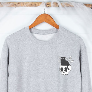 Black Cat in Skull Shirt Spooky Cute Halloween
