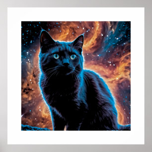 Black cat in space poster