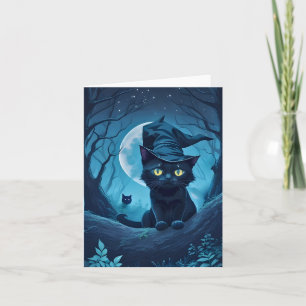 Black Cat in Spooky Hat Blank Inside Card