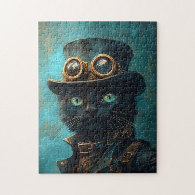 Black Cat in Steampunk Costume Jigsaw Puzzle (Vertical)