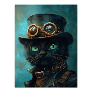 Black Cat in Steampunk Costume Poster