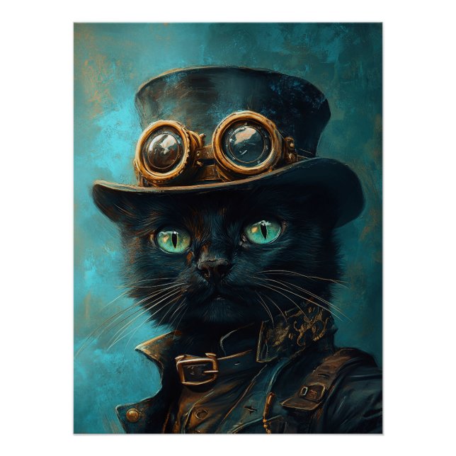 Black Cat in Steampunk Costume Poster (Front)