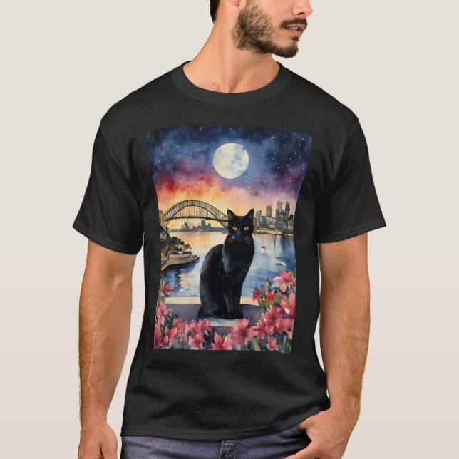 Black Cat In Sydney Australia - Visiting The Opera T-Shirt (Front)