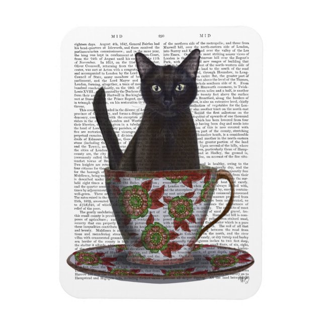 Black Cat in Teacup Magnet (Vertical)