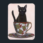 Black Cat in Teacup Magnet<br><div class="desc">Black Cat in Teacup by FabFunky. Features a cat sitting in a beautiful floral teacup. | 191544D</div>