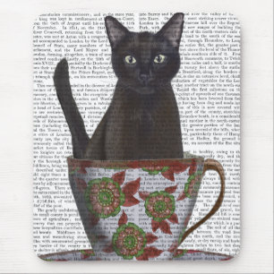 Black Cat in Teacup Mouse Pad