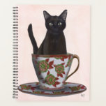 Black Cat in Teacup Planner<br><div class="desc">Black Cat in Teacup by FabFunky. Features a cat sitting in a beautiful floral teacup. | 191544D</div>