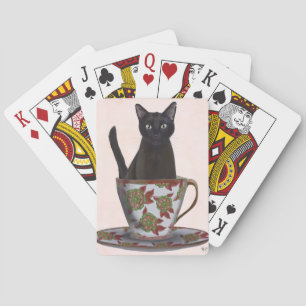 Black Cat in Teacup Playing Cards