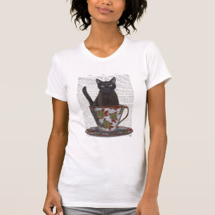 Black Cat in Teacup T-Shirt