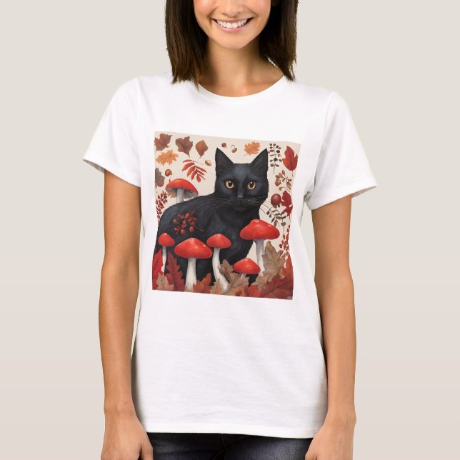 Black Cat in the Autumn Forest T-Shirt (Front)