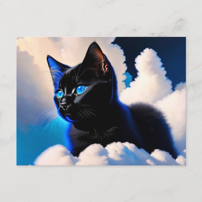 black cat in the clouds postcard (Front)