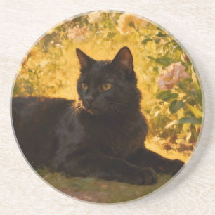 Black Cat in the Flowers I Coaster