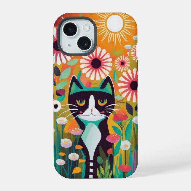 Black Cat in The Garden iPhone 15 Case (Back)