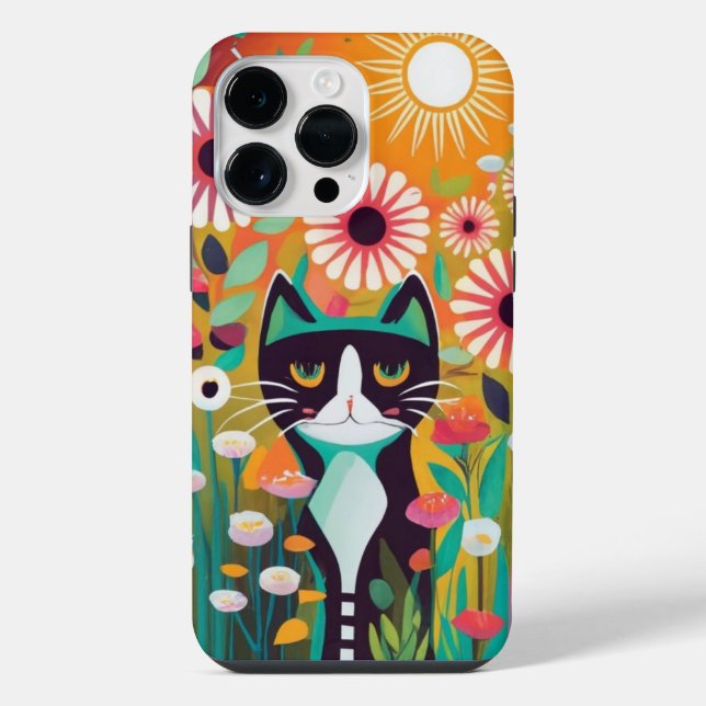Black Cat in The Garden iPhone Case (Back)