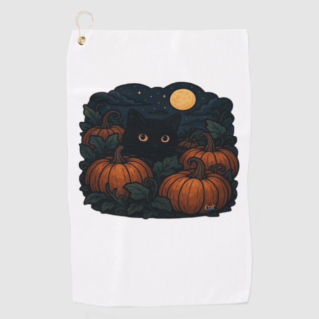 Black Cat in the Patch Classic T-Shirt Golf Towel (Front)