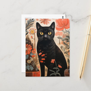 Black Cat in the Plants Postcard