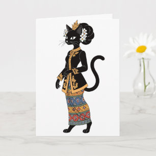 Black Cat in Traditional Batik Kebaya Art Card