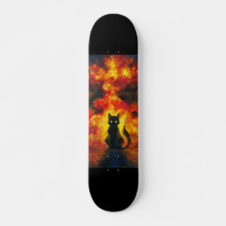 Black Cat in Watercolor Style With Flashbottom Skateboard