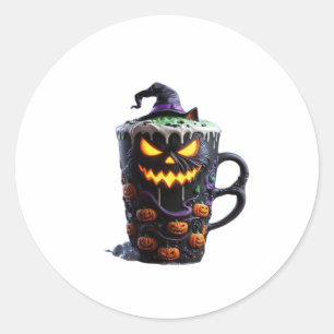 Black Cat in Witch Hat � Matcha Latte Magic Classi Classic Round Sticker
