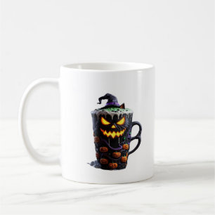 Black Cat in Witch Hat Matcha Latte Magic Classic Coffee Mug