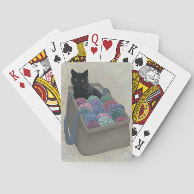 Black cat in yarn bag  playing cards (Back)