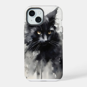 Black Cat Ink Painting iPhone 15 Case