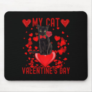 Black Cat Is My Valentine Red Hearts Valentines Da Mouse Pad