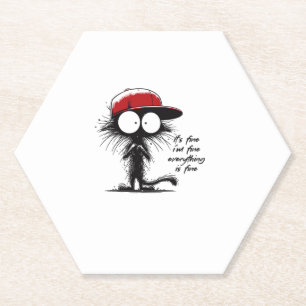 Black Cat It's Fine I'm Fine Everything Is Fine Fu Paper Coaster