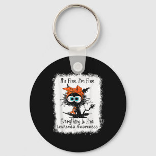 Black Cat Its Fine Im Fine Leukaemia Awareness Ble Key Ring