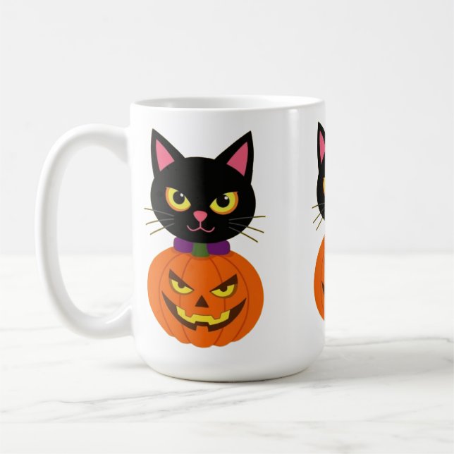 Black Cat & Jack-O'-Lantern Halloween Spooky  Coffee Mug (Left)