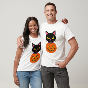 Black Cat & Jack-O'-Lantern Halloween Spooky T-Shirt