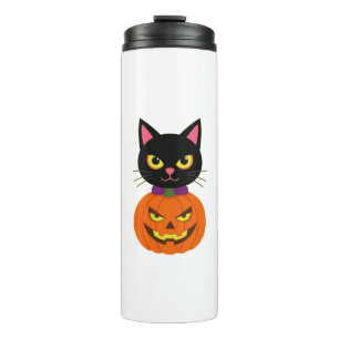 Black Cat & Jack-O'-Lantern Halloween Spooky Thermal Tumbler