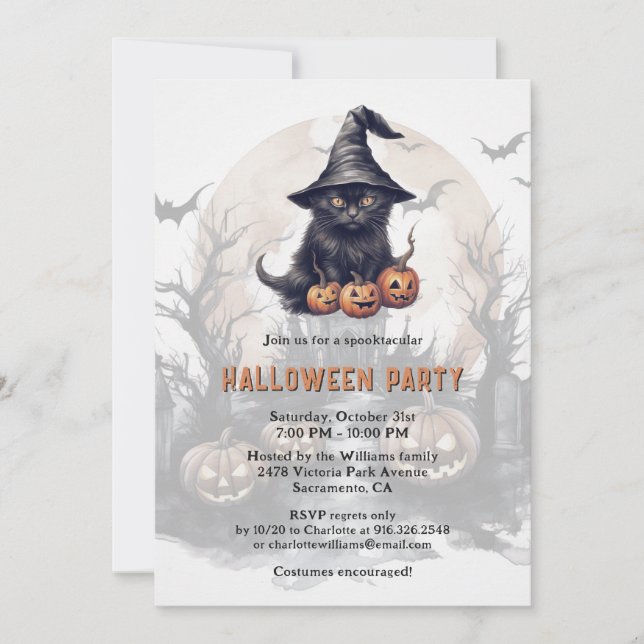 Black Cat Jack-O-Lanterns Halloween Party Invitation (Front)