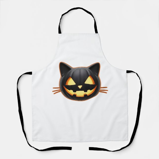 Black Cat Jack o'Lantern Emoji Classic T-Shirt Apron (Front)