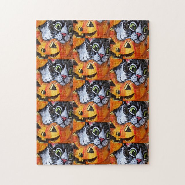 Black Cat & Jack O'Lantern Halloween Jigsaw Puzzle (Vertical)