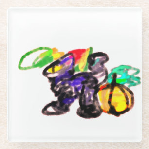 Black Cat joy autumn  Glass Coaster