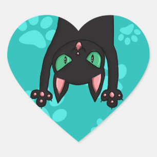 Black Cat jumping out Heart Sticker