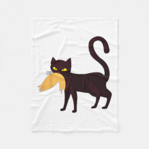 Black Cat Kamala Harris With Trump Hair Sarcastic Fleece Blanket